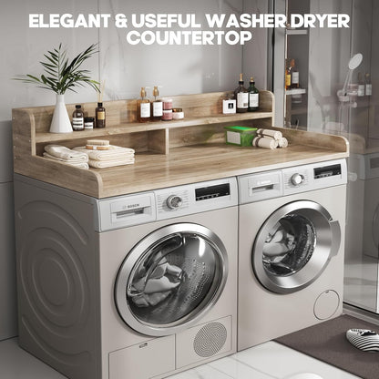 2-Tier Washer and Dryer Countertop with 2.75" H Guard,54" W x 27.5" D Laundry Countertop Cover with Non-Slip Pad,Large Space Laundry Topper for Folding Clothes Over Washer and Dryer-White
