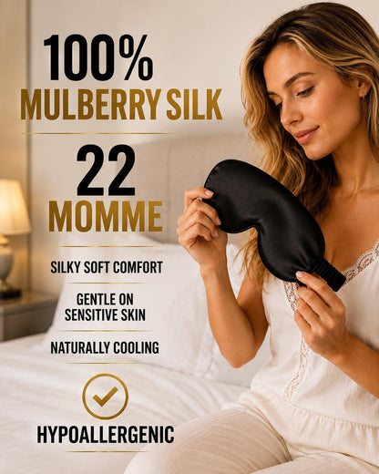 Silk & Chill™ 22 Momme Mulberry Silk Sleep Mask, 3D Eye Mask, Black