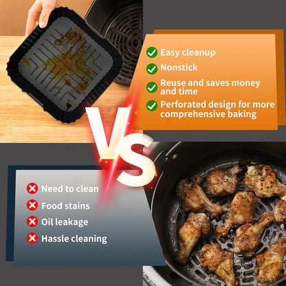 HOMELYLIFE Air Fryer Silicone Liners for Ninja AF141 AF142 5QT & AF181 6.5 QT AirFryer, Air Fryer Accessories for Cosori 5QT/6QT, 2 Pcs 9in Reusable Square Liners for Instant 6Qt &Other 5-8QT AirFryer