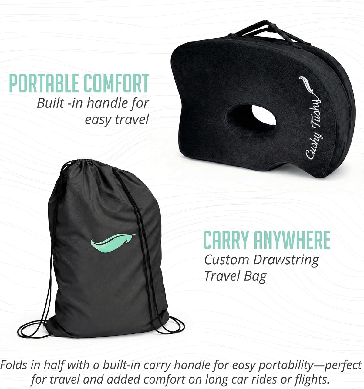 Cushy Tushy Premium Foldable Travel Seat Cushion - for Relief of Lower Back, Sciatic, Butt and Tailbone Pain - for Home & Office Use, Perfect for Travel or Driving - Coccyx Seat Cushion