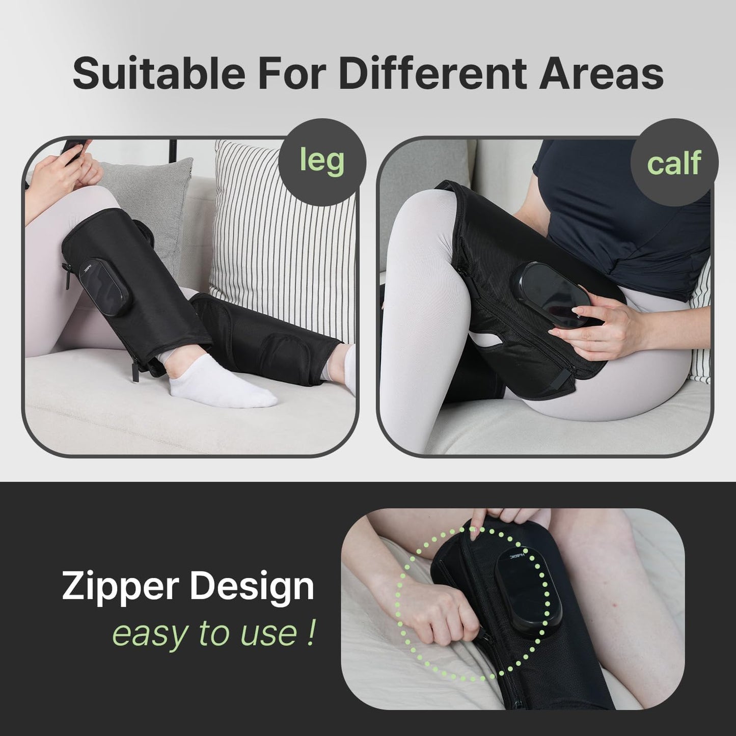 HubiCare Calf and Thigh Massager, Heated Air Compression Leg Massager, Sequential Compression Wrap for Tired Legs, 4 Modes 3 Intensities, Vibtration, Cordless Leg Massager with Extension (Pair)
