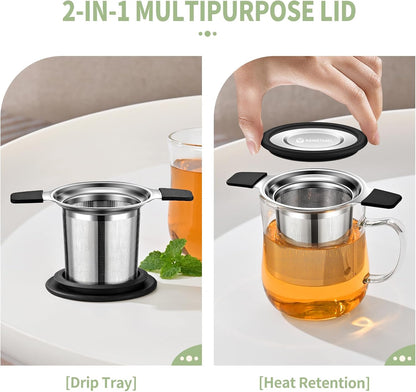 Tea Infuser Strainers, Stainless Steel Loose Leaf Tea Strainer Stepper with Heat Proof Double Handles, Extra Fine Mesh Ball Infusers, Diffuser Holder Filter for Mugs, 1PC