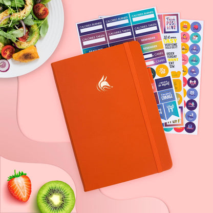 Clever Fox Wellness Planner & Food Journal for Weight Loss, A5 Orange | 5.8"x8.3" nutrition & exercise tracker for women tracking meals, diet & symptom diary, calorie counter notebook, stickers