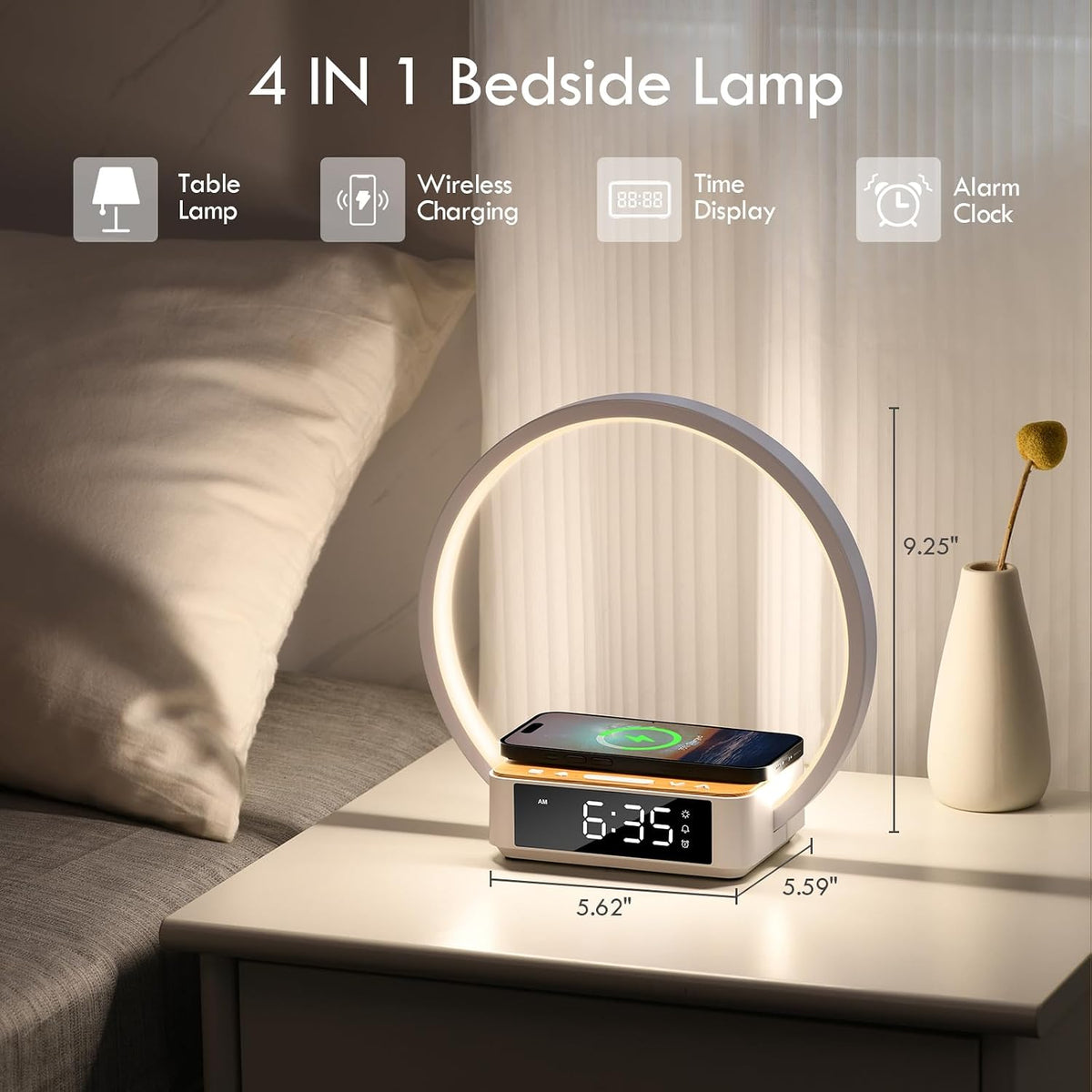WILIT Bedside Lamp with Alarm Clock, Sunrise Wake-up Light, Wood Grain