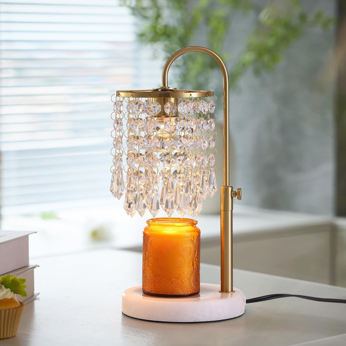 Candle Warmer Lamp with Timer Dimmer，2H/4H/8H Timer , Lamp Candle Warmer with Marble Base for Adjustable Height, Crystal Wax Melt Warmer for Jar Candles, House Warming Decor Gifts Mothers Day Gifts