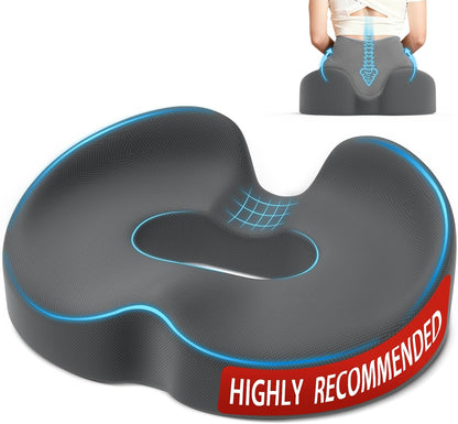 TushGuard Memory Foam Donut Pillow Seat Cushion with Raised Rear, Black | 7.5-Inch U-Shaped Opening Helps Reduce Tailbone Pressure; Washable Mesh Cover And Non-Slip Base Fit Office And Car Seats
