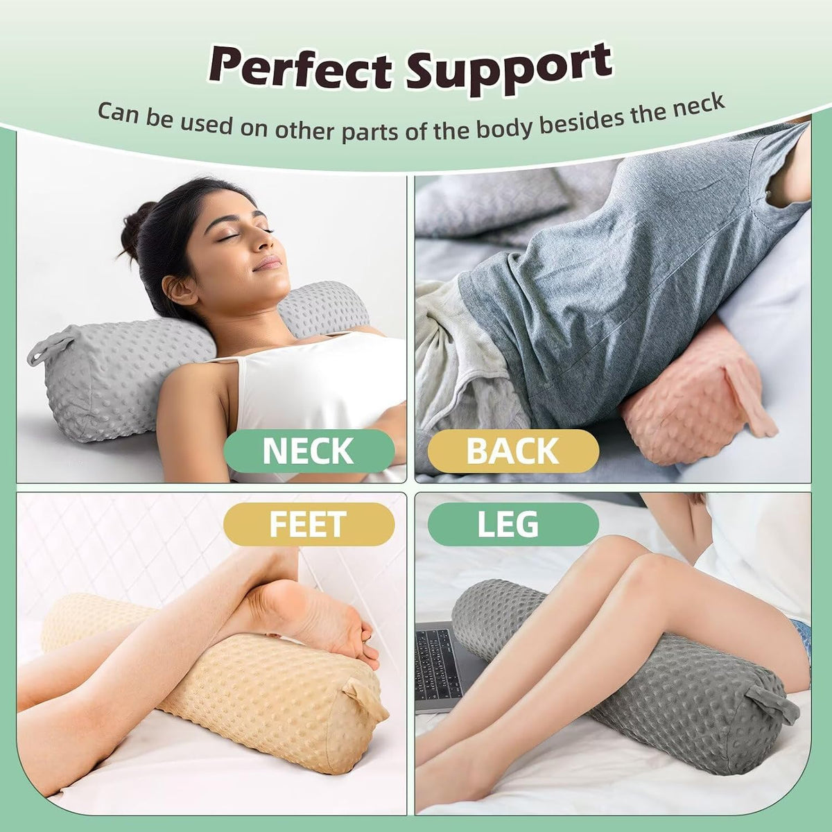 Cervical Neck Roll Pillow for Girl Bed Decoration Blush Pink 24in