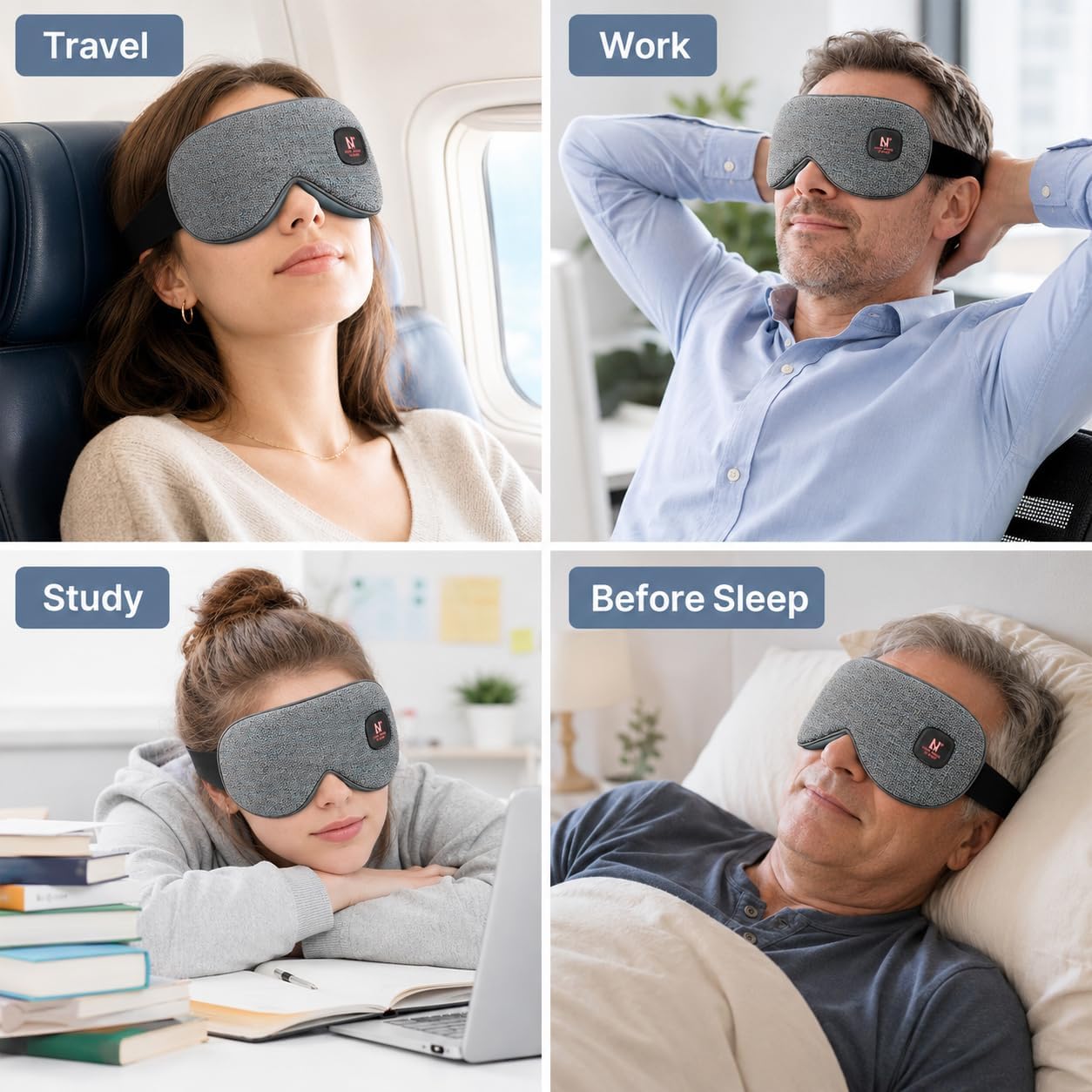 Aroma Season Heated Eye Mask Cordless, Warm Compress for Dry Eyes, Stye. Blepharitis, Chalazion, MGD, Machine Washable Perfect Light Blocking (Grey)