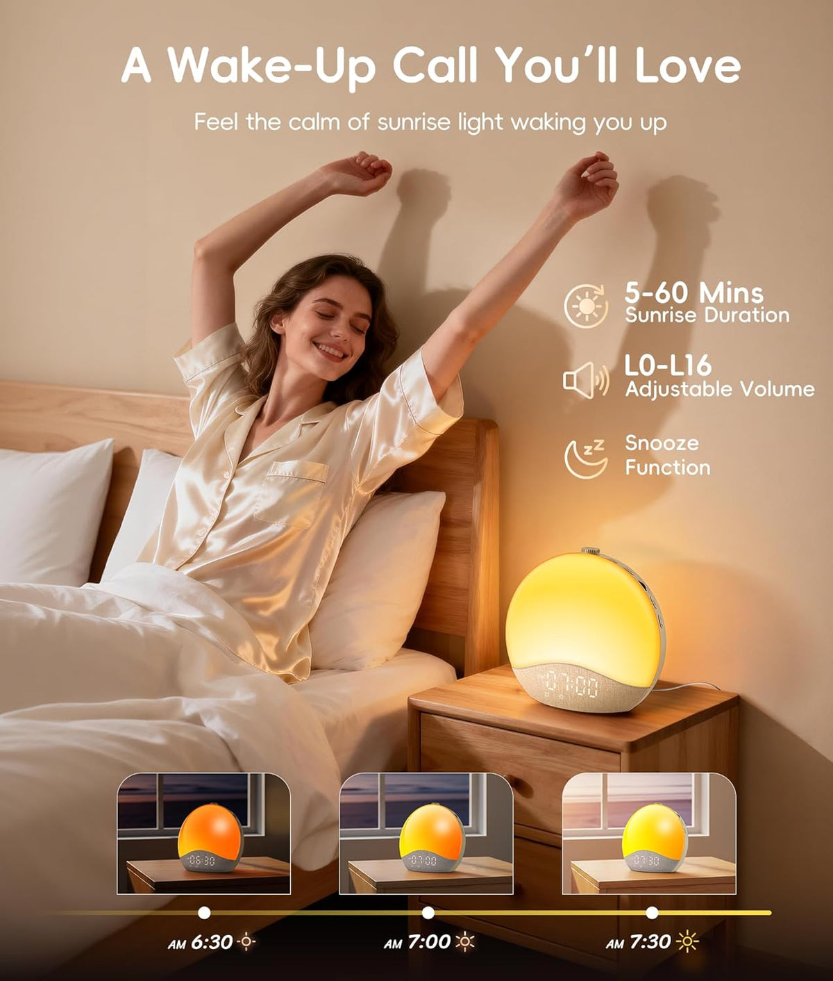 ecozy Sunrise Alarm Clock for Bedroom, White Noise Sound Machine