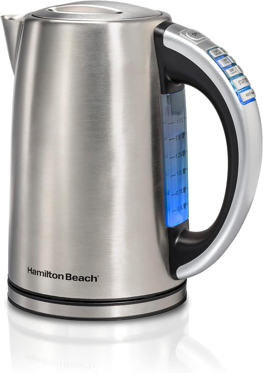 Hamilton Beach 1.7 Liter Electric Tea Kettle, Water Boiler & Heater | Fast Boiling 1500 Watts |Temp Control | Cordless Serving | Auto-Shutoff & Boil-Dry Protection | BPA Free | Stainless Steel