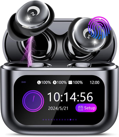 VEKJ Sleep Earbuds Bluetooth 5.4, 48H Smart Touch Screen in Ear Ear Buds, 2025 Mini Sleep Headphones Small Design for Side Sleepers, 5 EQ Modes, Clear Calls, IPX7 Waterproof in Ear Earphones