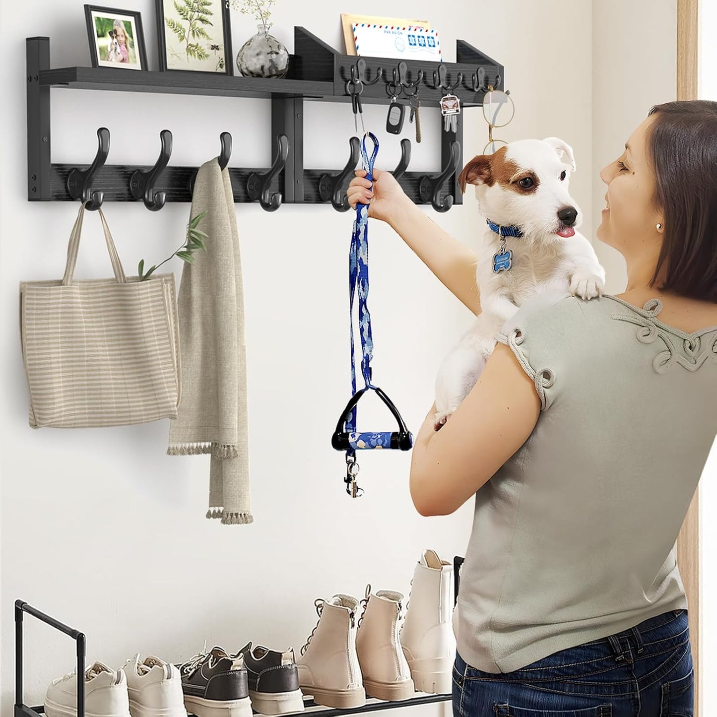 Evermagin 29" Coat Rack Wall Mount with Shelf for Entryway, Rustic Brown | Wall Mounted Coat and Key Rack with Hooks, Key Holder with Mail Organizer for Wall, Living Room, Mudroom, Bedroom