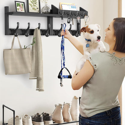 Evermagin 29" Coat Rack Wall Mount with Shelf for Entryway, Rustic Brown | Wall Mounted Coat and Key Rack with Hooks, Key Holder with Mail Organizer for Wall, Living Room, Mudroom, Bedroom