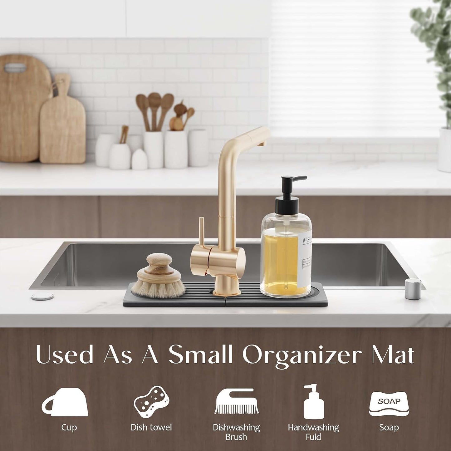 Stone Faucet Mat for Kitchen Sink – Diatomite Drying Stone Mat & Sink Protector, Prevents Moisture – Sink Splash Guard Water-Absorbing Stone Tray for Bathroom Counter (Light Grey, 20" x 3.9")