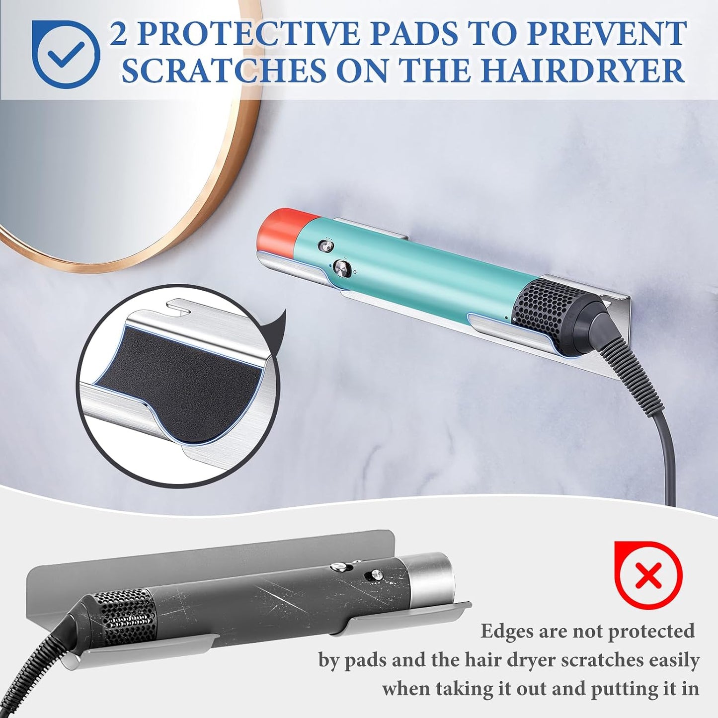 2 PCS Wall Mount Curling Iron Holder and Hair Tool Organizer with Adhesive, Multifunctional Hot Flat Iron and Hair Straightener Holder Storage Stand for Vanity, Cabinet and Wall, White