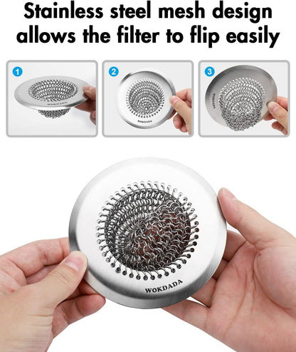Kitchen Sink Drain Strainer,Patented Reversible Chain Mesh Basket Anti-Clog | Revolutionary Sink Strainer，Easy Clean，Fast Drainage，304 Stainless Steel Rust-Proof，4.4" Large Capacity Food Catcher，Handmade
