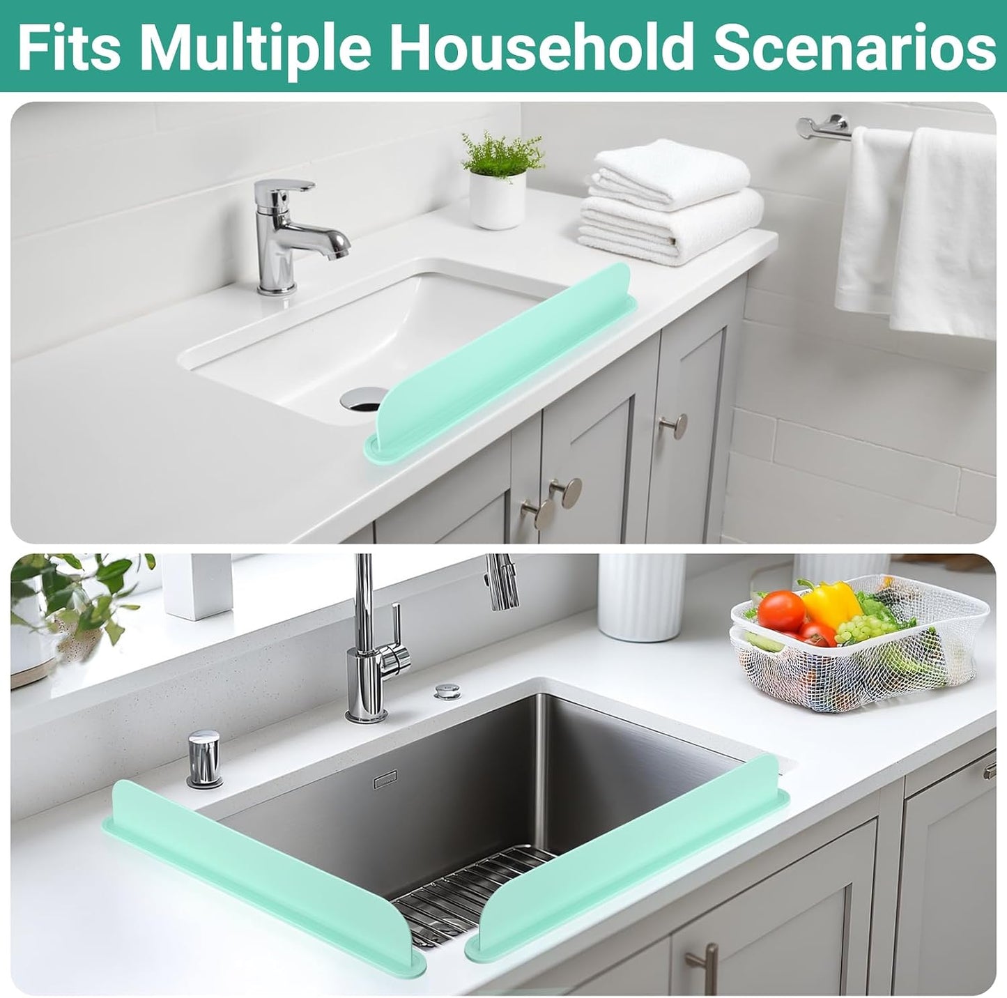 19.3 inch Silicone Sink Splash Guard, Splash Guard for Kitchen Sink Area, Backsplash Protector for Kitchen Countertop & Bathroom Bathtub with Non-Slip Strong Suction, White