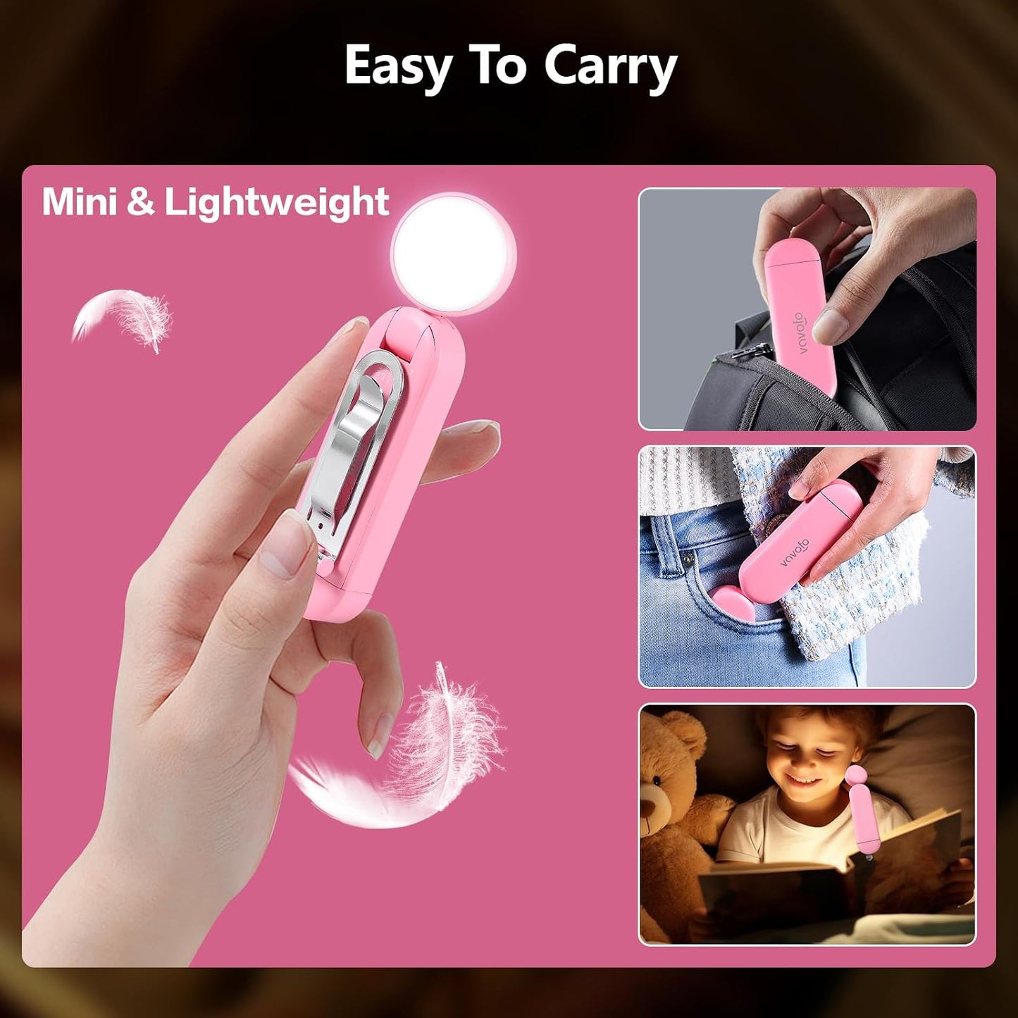 VAVOFO USB Rechargeable Bookmark Reading Light, Blue Light Blocking Amber LEDs for Bedtime Reading - Clip On, 9 Lighting Modes