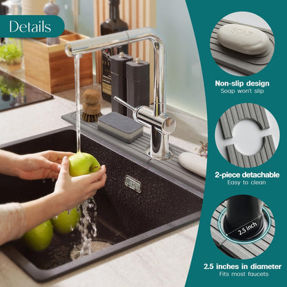 Stone Faucet Mat for Kitchen Sink – Diatomite Drying Stone Mat & Sink Protector, Prevents Moisture – Sink Splash Guard Water-Absorbing Stone Tray for Bathroom Counter (Light Grey, 20" x 3.9")