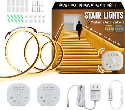 Motion Sensor LED Strip Lights - Chasing Effect Auto ON/Off for Stairs, Bedroom, Under Cabinet - 16.4ft White, Intelligent Motion Sensor Stair Lights