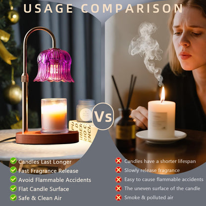 CRMILL Candle Warmer Lamp with Timer: Adjustable Dimmable Height Adjustable Warming - Flower Shape Wax Lamp Jar Candles No Flame Modern Home Decor Table Lights - Home Living Bedroom