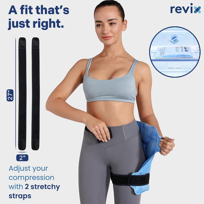 REVIX Hip Ice Pack Wrap with Straps, Reusable Gel Cold Compression for Hip Replacement, Soft Plush Lined Cold Packs for Sciatic Nerve Discomfort Relief