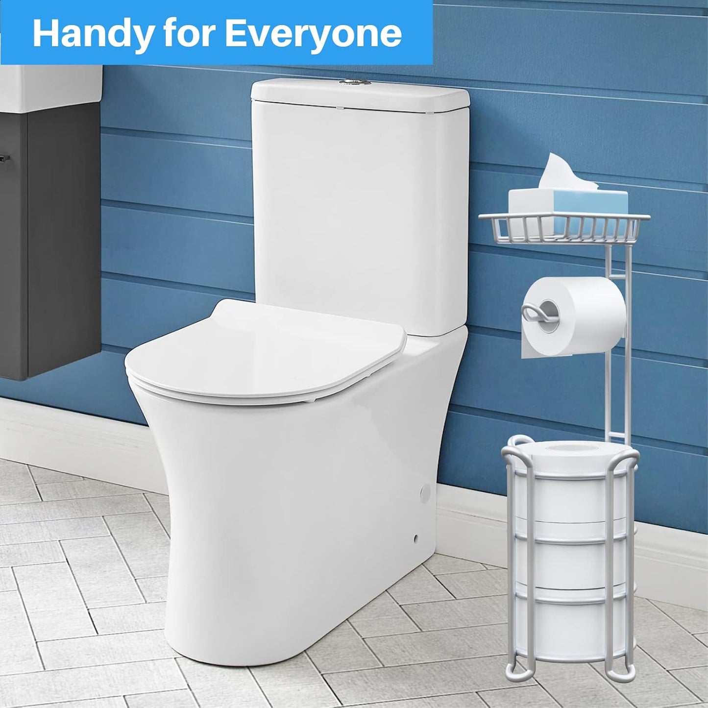 Toilet Paper Holder Stand with Shelf, Free Standing Tissue Roll Storage Rack with Dispenser for Bathroom, Black