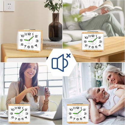 DTKID Large Alarm Clock for Bedside, Silent Non-Ticking Analog Clock with Night Light, Battery Powered, Gradually Increasing Alarm for Heavy Sleepers, Seniors