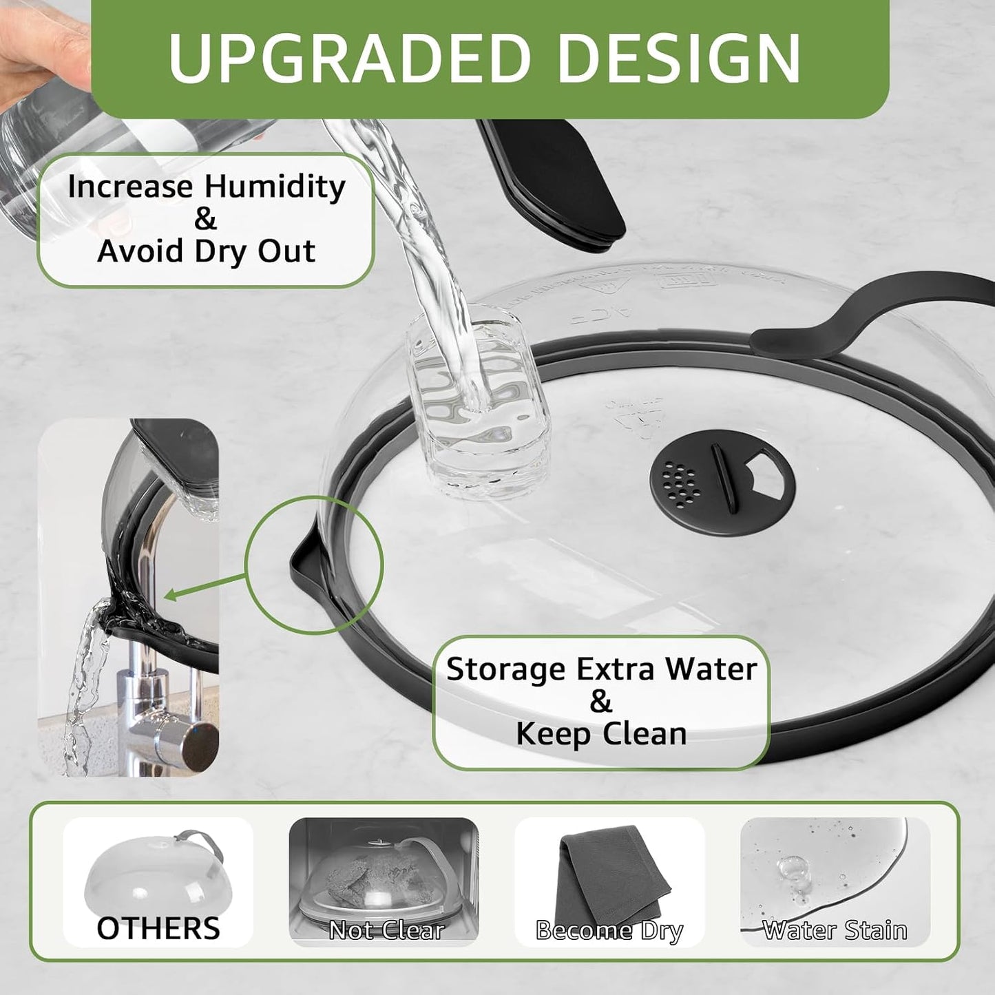 Microwave Splatter Cover with Water Steamer for Food - 10 Inch Steam Microwave Splatter Guard with Handle Plate Covers for Heating Food Splash Oven Lid with Built in Steamer