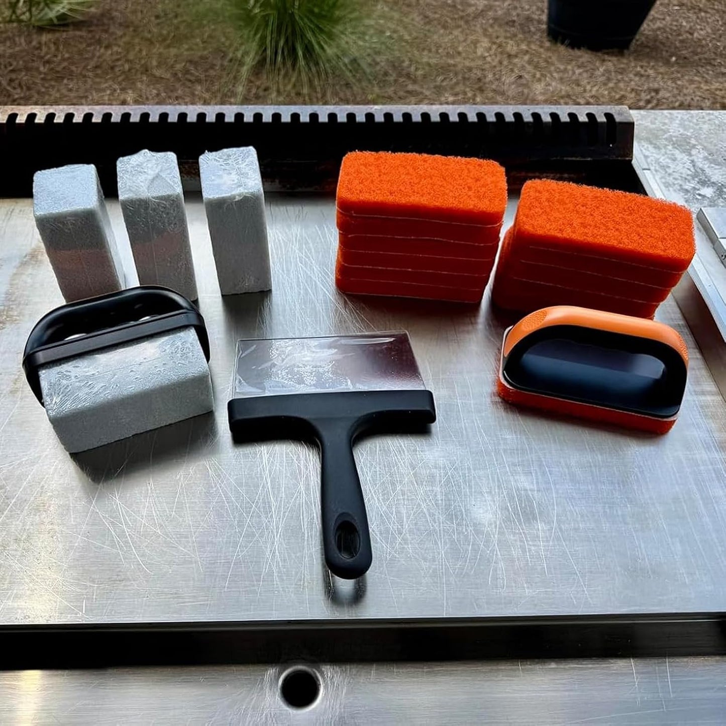 19 in 1 Griddle Cleaning Kit for Blackstone Accessory Cleaner Tool | Ergonomic Handle 12 Cleaning Pads 4 Grill Stone Griddle Scraper for Flattop Grill Cleaning, Easy to Remove Stain