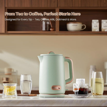 OLEGA Electric Tea Kettle: 1200W Fast Boil Electric Water Kettles 1.5L | Stainless Steel Kettle; Large Electric Water Kettle; Plastic Free Teapot; Auto Shut-Off Water Boiler; Fast Boil Kettles