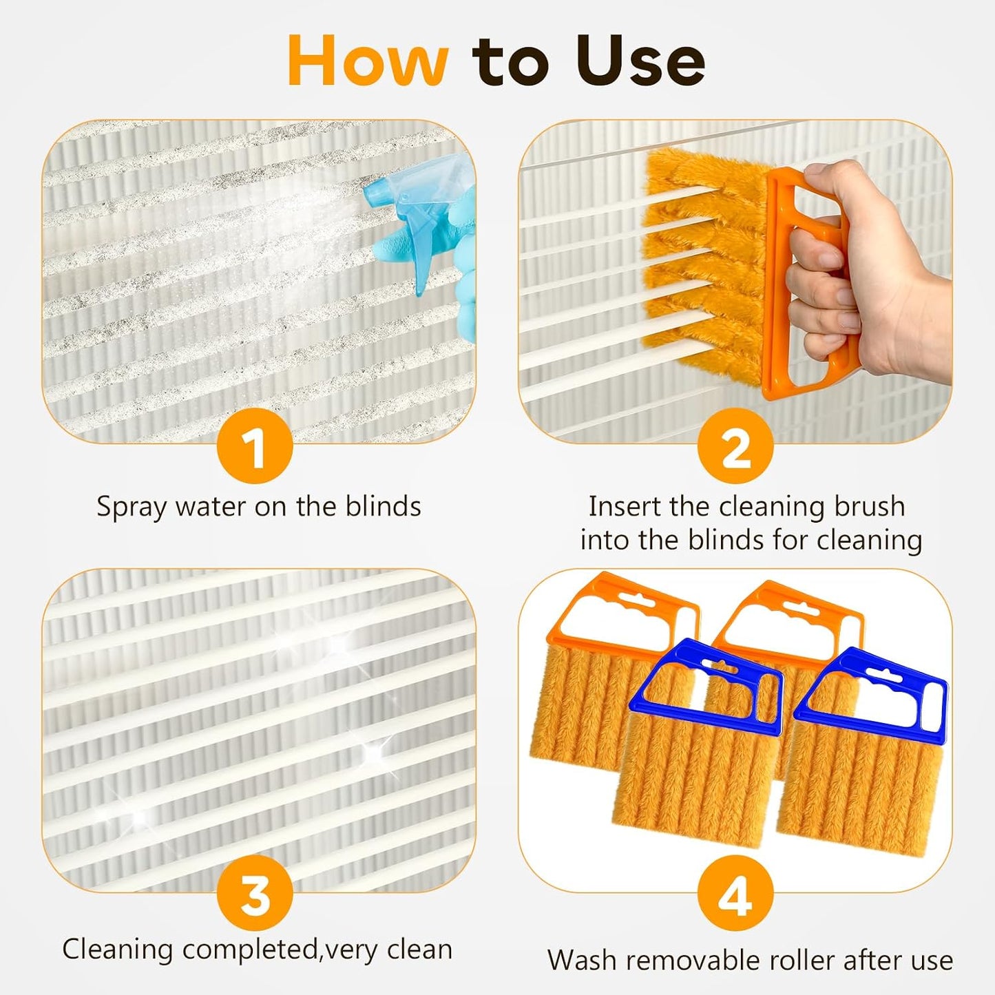 4 Pcs Blind Cleaner Duster Tool,Blind Dusters for Cleaning,7 Finger Dusting Cleaner Tool for Window & Air Conditioner,Window Blinds Cleaner Microfiber Washable