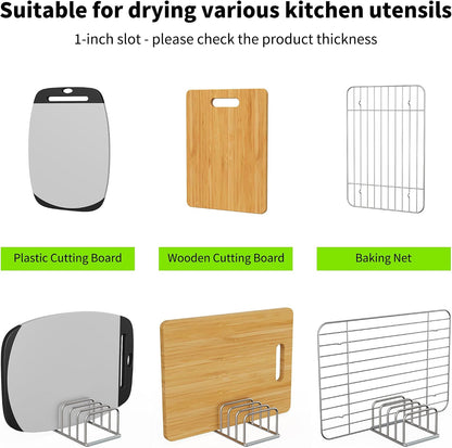 Cutting Board Holder Stand, Chopping Board Organizer Rack with 304 Stainless Steel, Cookie Sheet Storage Organizer, 1.0 & 1.2 Inch Wide Slots (1 Pack)