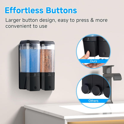 GlintGath Shower Dispenser 3 Chamber No Drill Wall Mounted Shampoo Conditioner Body Wash Dispenser, Large Capacity 1500ML, Black