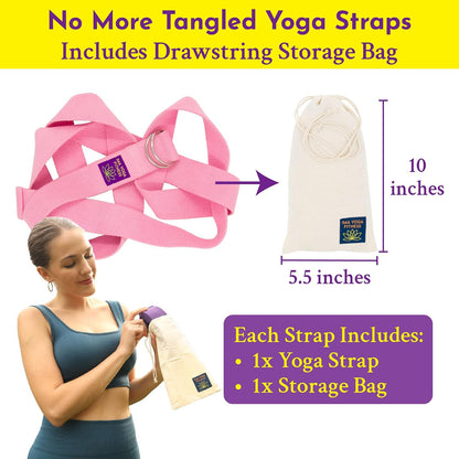 Adaptive Yoga Strap for Stretching - Extra-Wide 2 Inches 100% Cotton Stretch Strap with Steel D-Rings for Physical Therapy, Pilates & Flexibility - Storage Pouch & E-Book