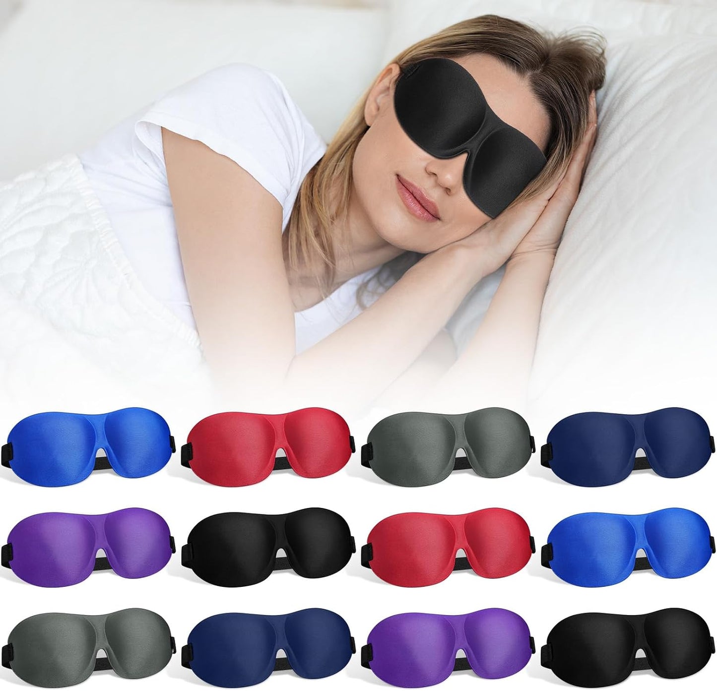 Bonuci 20 Pack Sleep Mask Blackout 3D Eye Mask for Ultralight Sleeping Night Blindfold Eye Covers with Adjustable Strap for Men Women Travel Gift Back and Side Sleeper (Dark Purple)