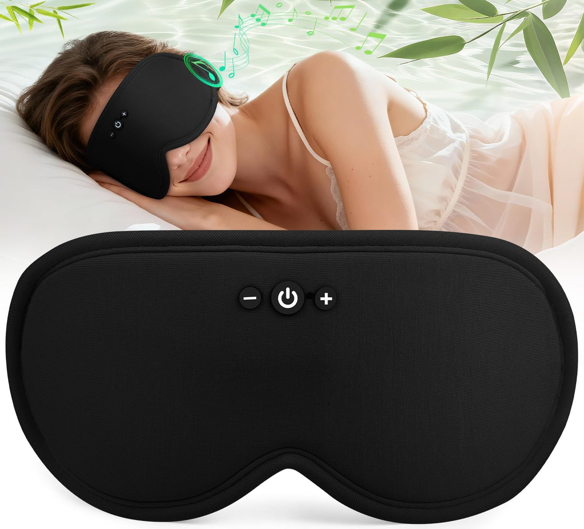 MUSICOZY Bluetooth Sleep Mask Headphones, 3D Blackout Bamboo Fiber