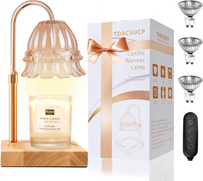 Candle Warmer Lamp with 3 Bulbs, Adjustable Height Dimmable Candle Warmer with Timer, Candle Lamp with Charming Gift Box Ribbon,Birthday Gifts for Women Mom, House Warming Gifts New Home Decor