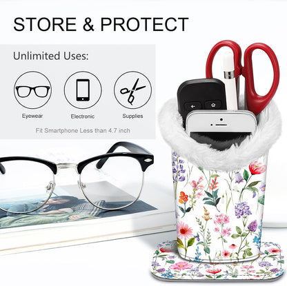FINTIE Plush Lined Eyeglasses Holder, Glasses Stand Case For Nightstand | Soft Plush Lining, Bedside Eyeglasses Holder, Office Desktop Organizer, Small Item Storage, Anti-Scratch - Colors A