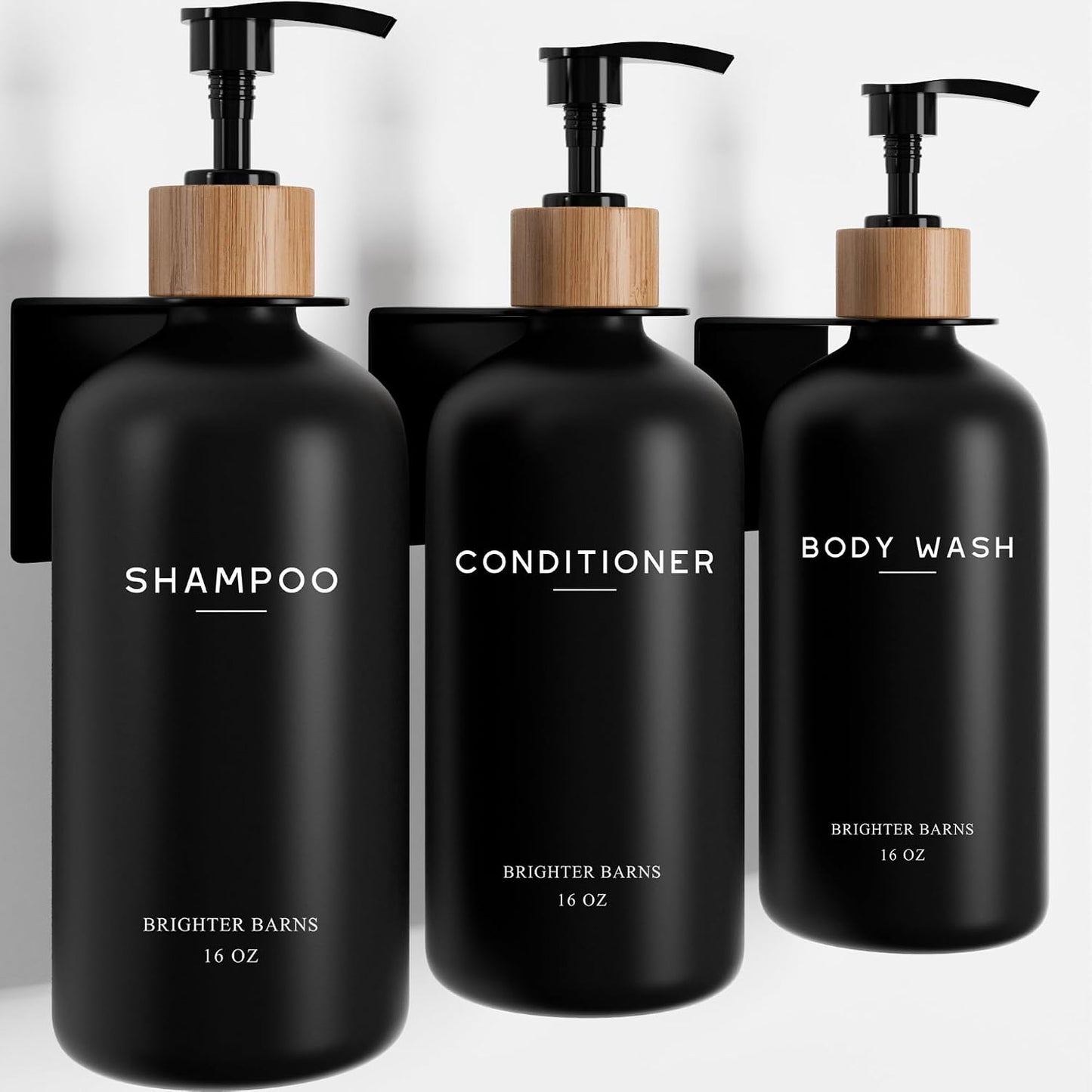 White Shampoo and Conditioner Dispenser Set Wall Mounted by Brighter Barns - Shower Dispenser 3 Chamber No Drill - Refillable Shampoo and Conditioner Bottles for Shower Wall in Airbnb, Hotel (White)