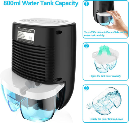 Dehumidifiers for Home 27oz(800ml), Small Auto Shut off with Drain Hose | Portable Ultra Quiet Mini Dehumidifier for Bathroom, Basement, Garage, RV, Gun Safe, Closet, Quiet Moisture Absorber