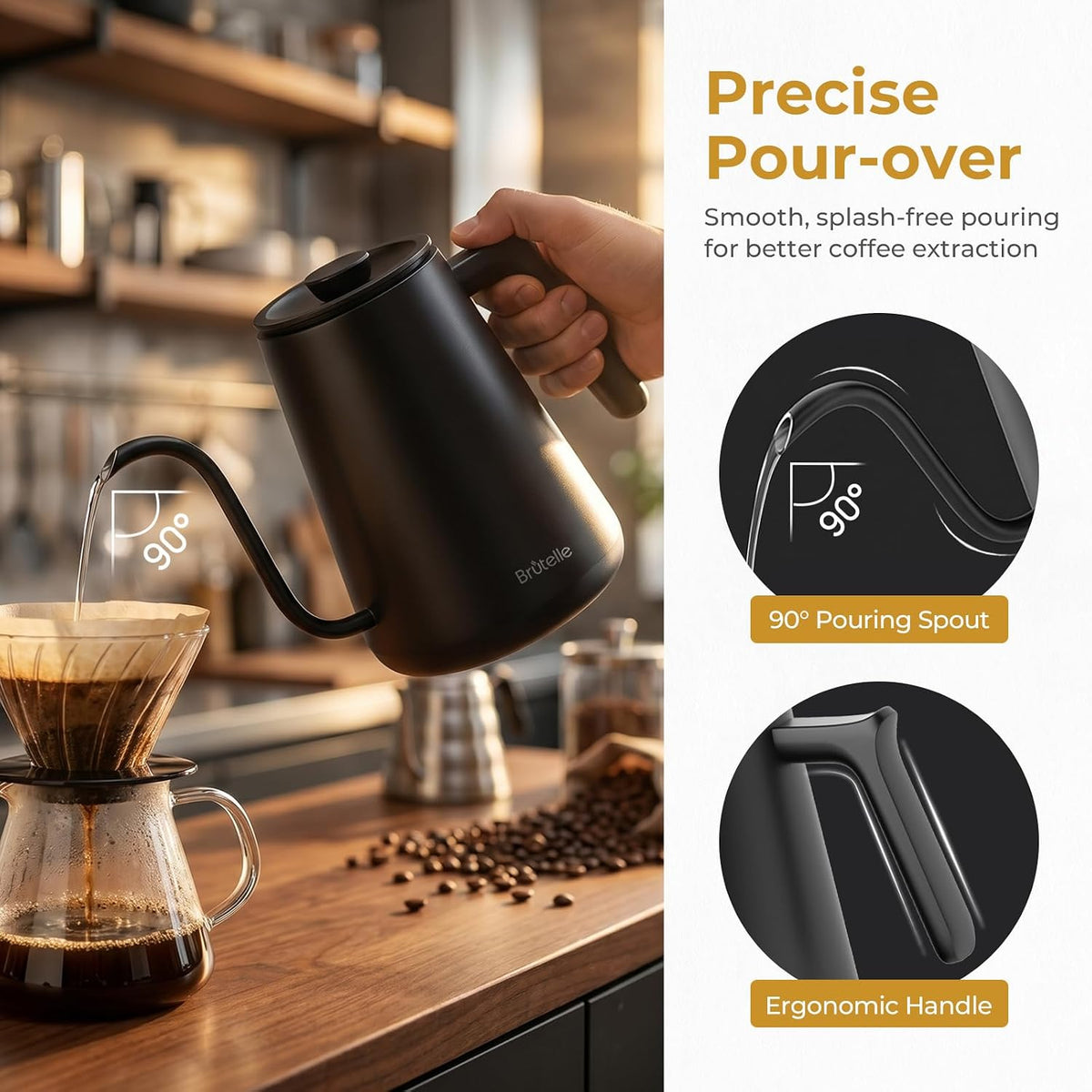 Gooseneck Electric Kettle Coffee Kettle with ±1°F Temperature Control, 27oz/0.8L 1200W Rapid Heating, 2Hours Keep Warm Automatic Shut Off Stainless Steel for Pour Over Coffee & Tea - Black