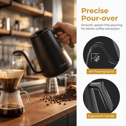 Gooseneck Electric Kettle Coffee Kettle with ±1°F Temperature Control, 27oz/0.8L 1200W Rapid Heating, 2Hours Keep Warm Automatic Shut Off Stainless Steel for Pour Over Coffee & Tea - Black