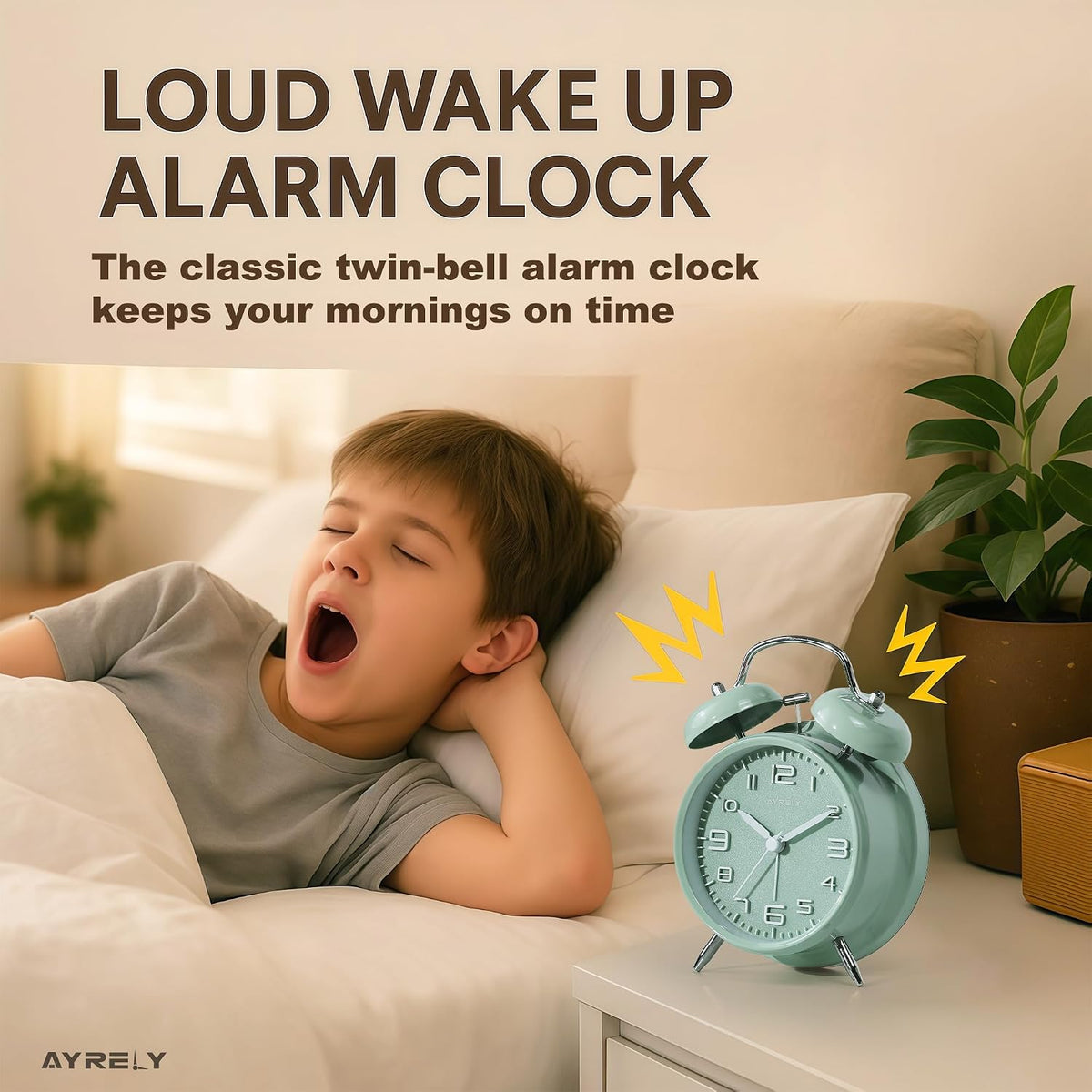 AYRELY® Super Loud Alarm Clock for Heavy Sleepers, 4.5 Inch Twin Bell Retro