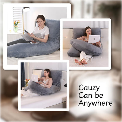 ALLOPERA Pregnancy Pillows for Sleeping, 57-Inch U-Shaped Full Body Maternity Pillow with Adjustable Fill and Removable Washable Cover, Back, Belly, Hip and Leg Support for Pregnant Women, Black Grey