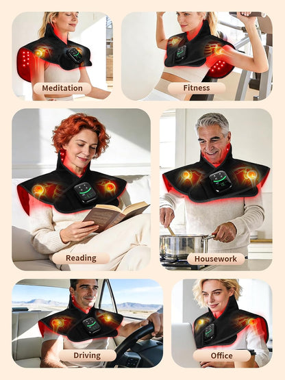 Cordless Red Light Therapy for Neck Shoulder with Heat & Massage, 5000mAh Controller 118LEDs 3-in-1 Chip 660nm&850nm Infrared Light Therapy Pad for Body Home Outdoor Use