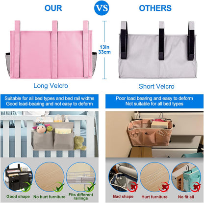 Surblue Bedside Caddy Hanging Organizer Storage Bag Pocket for Bunk, Hospital, College Dorm Rooms, Baby Bed Rails, Camp - 4 Pockets, 2 Hooks (Blue)