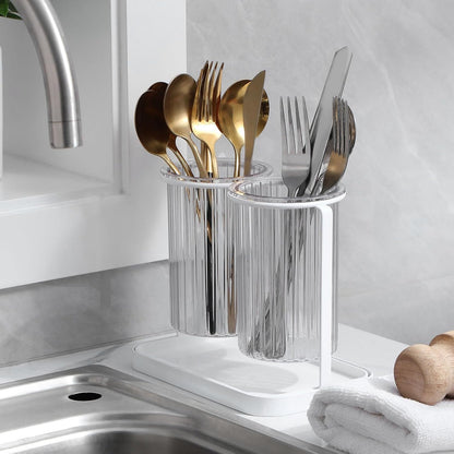 Toothbrush Holders with Drain Tray, Hanging Toothbrush and Toothpaste Holder Organizer Bathroom Caddy Countertop for Toothpaste, Razors, Electric Toothbrush - Clear | Detachable, Easy to Clean, Bathroom Organizer for Electric Toothbrush, Razors
