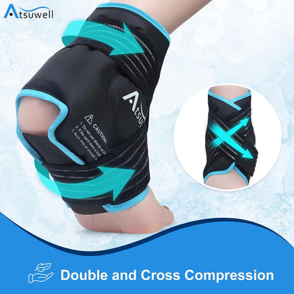 Atsuwell Ankle Ice Pack Wrap 2 Packs for Swelling & Spraine Relief, Black | Ease Plantar Fasciitis & Achilles tendonitis, Flexible Gel Wrap, Soft Plush Inner, Hands-Free Strap for Post-Surgery Recovery