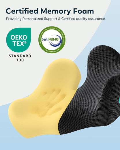 Seat Cushion for Office Chair - Memory Foam Tailbone Cushion | for Desk Chair, Car Seat and Wheelchair - Ergonomic Chair Pad for Hip and Lower Back Comfort - Washable Mesh Cover